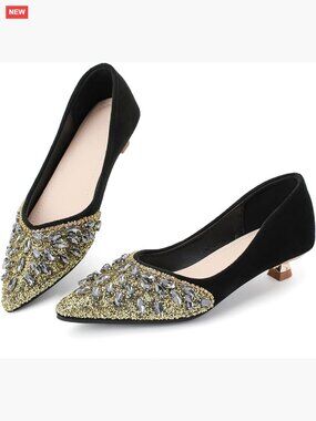 Low Kitten Heel Pumps Slip On Closed Toe Formal Work Comfortable Shoes